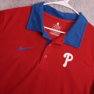 Philadelphia Phillies Polo Shirt Mens XL FITS M/L Nike Red Blue MLB Baseball